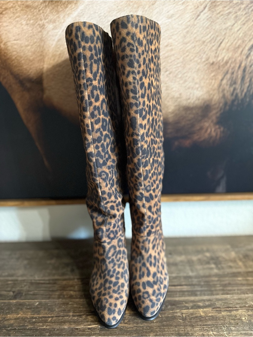 Women’s Leopard Print Knee-High Boots - Vince Camuto wide calf sz 9.5